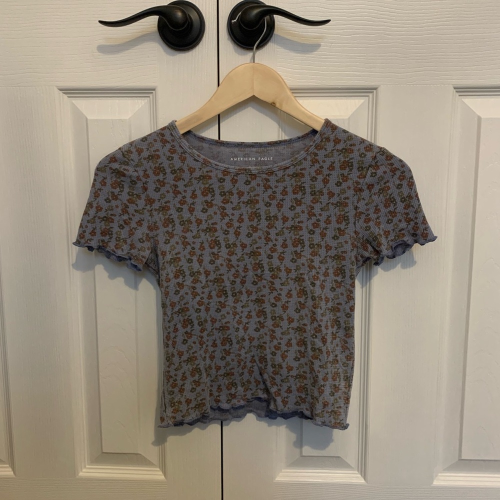 American Eagle ruffle cut waffle tee